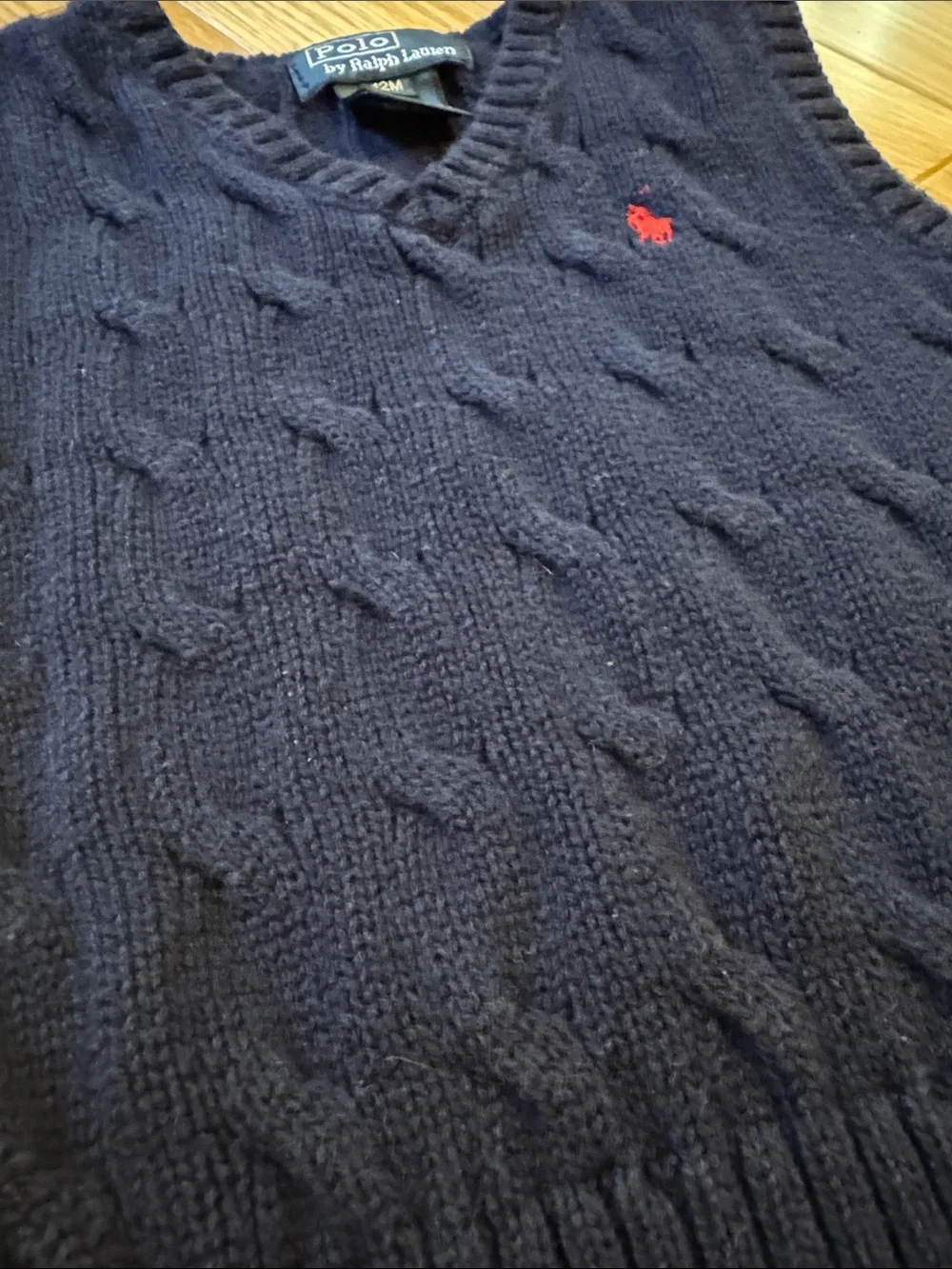 Ralph Lauren Navy Cable Knit Vest with Red Pony